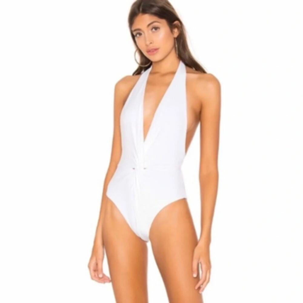 Mara Hoffman Gabriela Swimsuit Halter Twist One Piece White Size Small